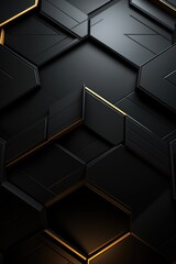 black hexagonal pattern background image, in the style of multi-layered geometry, relief, meticulous design, technological design