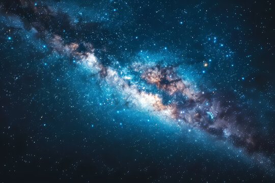 A night sky photo where stars are small points in the vast darkness, highlighting the universe's immensity. Concept of cosmic scale and space. Generative Ai.