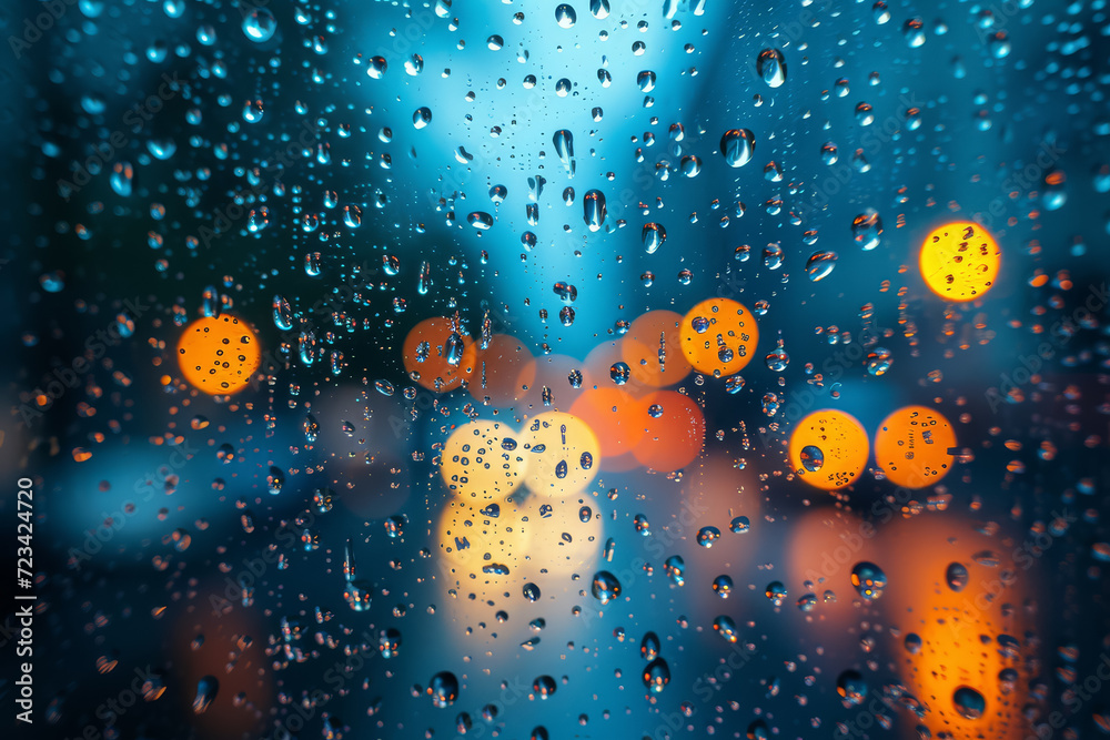 Wall mural an image of raindrops on a window, with the blurred outside world creating negative space. concept o