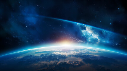 Blue space background with earth planet satellite view