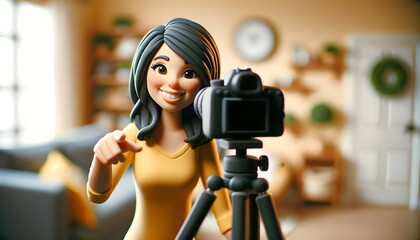 Personnage en p&acirc;te &agrave; modeler : Femme qui se filme