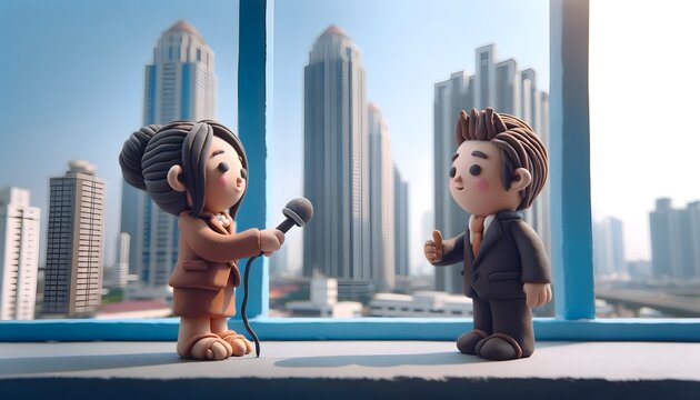 Personnage en p&acirc;te &agrave; modeler : Journaliste et interview