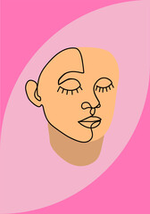 Abstract modern face portrait. Hand-drawn vector illustration in a modern abstract style of a woman's face. Continuous line drawing of a woman. modern fashion wall art. wallpaper. wall portrait