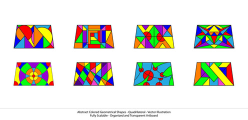 set of Quadrilateral shapes. Rainbow colors. Abstract Colored Geometrical Shapes - Quadrilateral- Vector Illustration. Modern Wall Art.Playful geometric shapes creating a sense of movement.