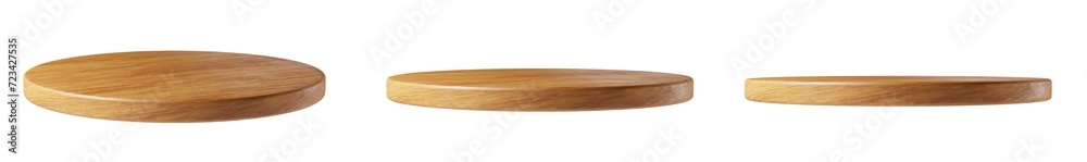 Poster Set of round wooden chopping board isolated on transparent background. 3D render.