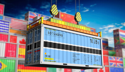 Fototapeta premium Freight shipping container with national flag of Botswana - 3D illustration