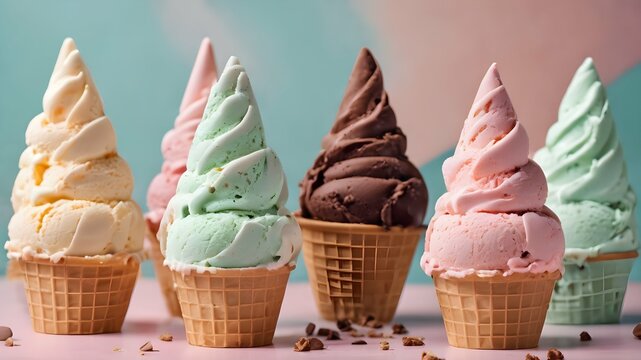 image of ice cream in a cup of different colors and flavors, for advertising