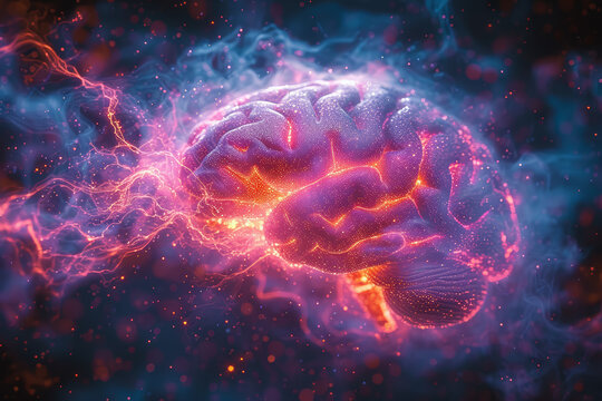 An illustration of brainwaves in a rhythmic pattern, representing the power of the human mind. Concept of brain activity and cognitive processes. Generative Ai.