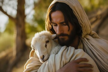 Serene portrait of jesus as the lamb of god Offering redemption
