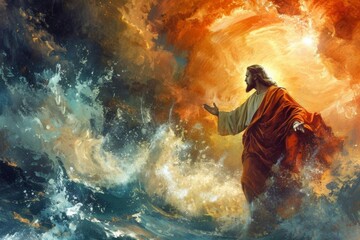 Radiant image of jesus calming the tempest Showcasing mastery over nature