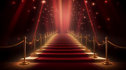 Luxurious and elegant red carpet staircase, holiday awards ceremony event