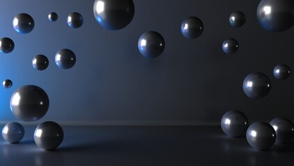 Floating spheres 3d rendering empty space for product show.	

