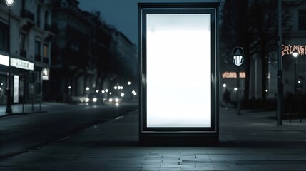 Blank white mockup of bus stop vertical billboard in empty street : Generative AI - obrazy, fototapety, plakaty