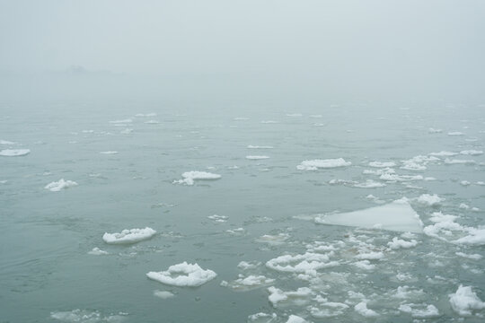 Ice floating in the Niagara River, from Broderick Park, Buffalo, New York