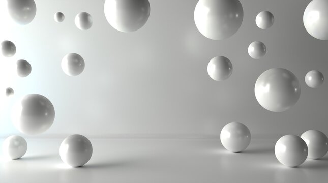 Floating spheres 3d rendering empty space for product show. © adobedesigner