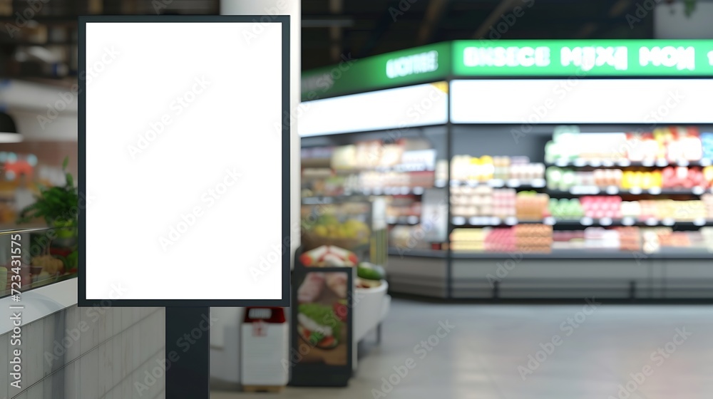 Poster mockup advertising board in front of supermarket blank price list board mock up billboard for your t