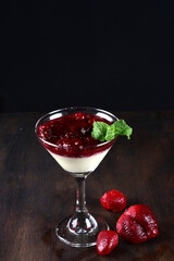 condensed milk cream ganache dessert with strawberry jam