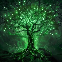 green tree with glowing ai neural connections