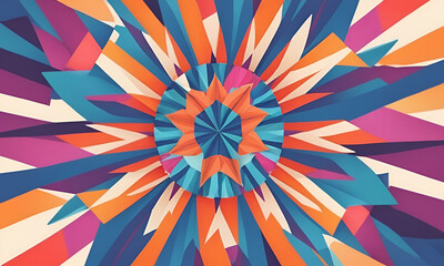 Vibrant Papercut Kaleidoscope Abstract Background, Energetic Shapes, Toon Shading, Flat Colors, Dynamic Poses, Soft Shadows