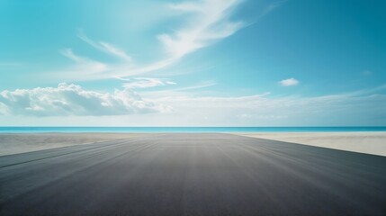 Empty asphalt road near beach under blue sky : Generative AI - Powered by Adobe