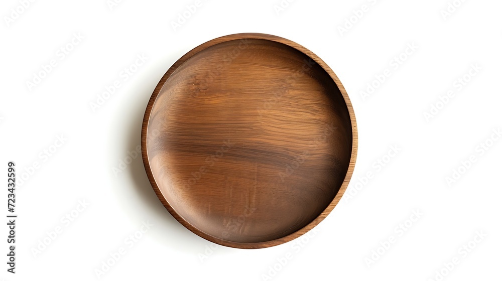 Aufkleber Top view and perspective of empty wood plate isolated on white background : Generative AI
