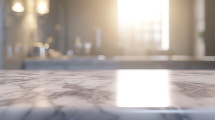 Empty marble table top with blurred bathroom interior background : Generative AI - obrazy, fototapety, plakaty