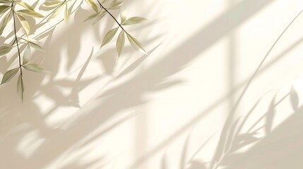 Minimalistic abstract gentle light beige background for product presentation with light andand intricate shadow from the window and vegetation on wall. : Generative AI