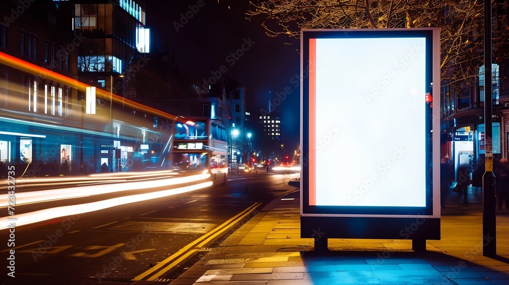 Poster billboard with design space by the street of london, high quality image : generative ai