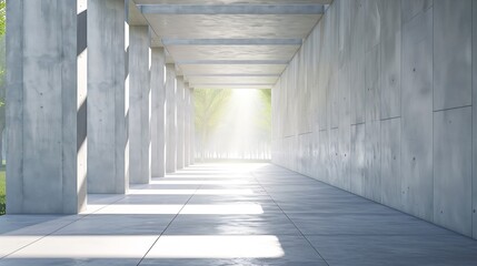 Space for products showcases in the concrete hallway with a park background : Generative AI