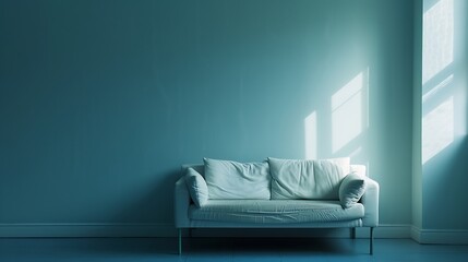 empty living room with blue tones wall : Generative AI