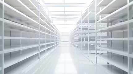 white empty high rack along the aisle : Generative AI