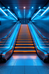 A vertical photo of a staircase or escalator, emphasizing depth and perspective. Concept of capturing depth and architectural elements in vertical format. Generative Ai.