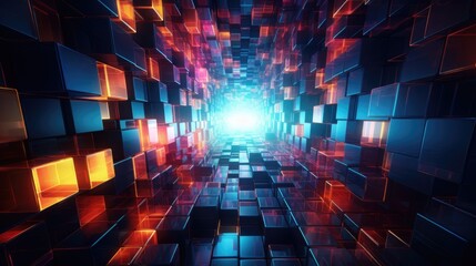 abstract background with colorful squares and triangles, in the style of neon-lit urban, fractal patterns