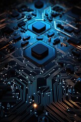 Fototapeta premium futuristic background of electronic circuits and technology, in the style of light black and indigo