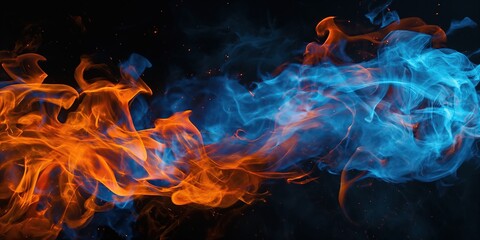 Spectral Flames and Smoke: A Dynamic Contrast of Fire and Mist, A dance of elemental contrast as...