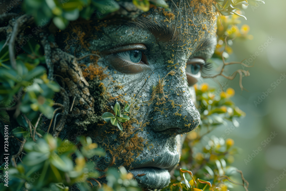 Wall mural a surreal portrait created by ai, blending human features with elements of nature, showcasing a fusi