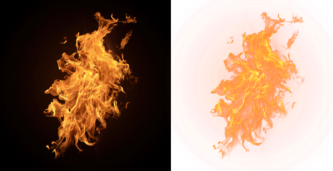 Vivid Fire Flames Isolated on Transparent Background Contrasting images of bright flames