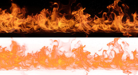 Fiery Abstract Background with Transparent Flames and Lava Flow, Vivid depiction of orange and red flames on a transparent background, simulating a lava flow