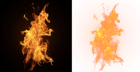 Vivid Flames Isolated on Transparent Background, Bright, dynamic flames leaping against transparent backdrop