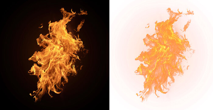 Vivid Fire Flames Isolated on Transparent Background Contrasting images of bright flames