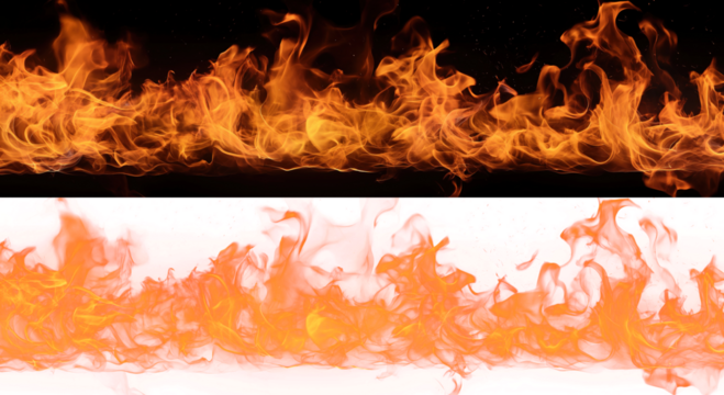 Fiery Abstract Background with Transparent Flames and Lava Flow, Vivid depiction of orange and red flames on a transparent background, simulating a lava flow