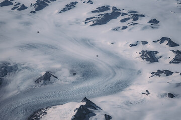 Snowscape of Greenland from above.