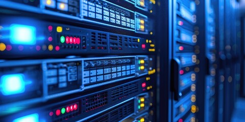 Fototapeta premium Data center and network devices background