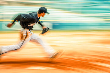 Abstract composition, Blurred of Baseball player, sports concept, generative ai
