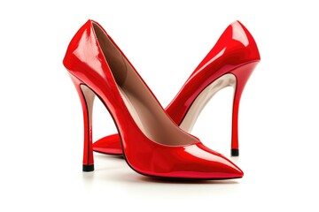 Elegant, shiny red high-heeled shoe, possibly for a formal event or fashion statement.