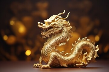 Fototapeta premium The golden dragon. Chinese horoscope, new year of the dragon 2024. Background for the design with copy space