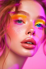 Young woman beauty blogger with a playful vibrant makeup look