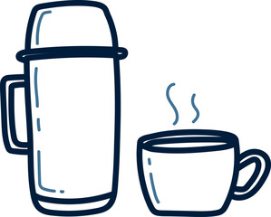 Coffee cup and thermos doodle vector illustration
