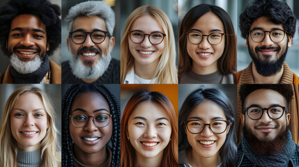 This image features a collage of different people smiling, representing a range of ethnicities and personalities, promoting a message of diversity and inclusion - obrazy, fototapety, plakaty