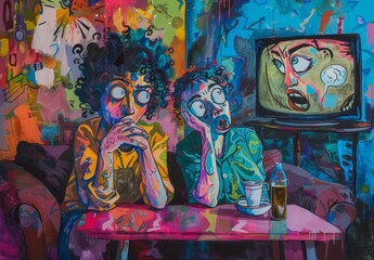 Expressionist Art of People Watching TV